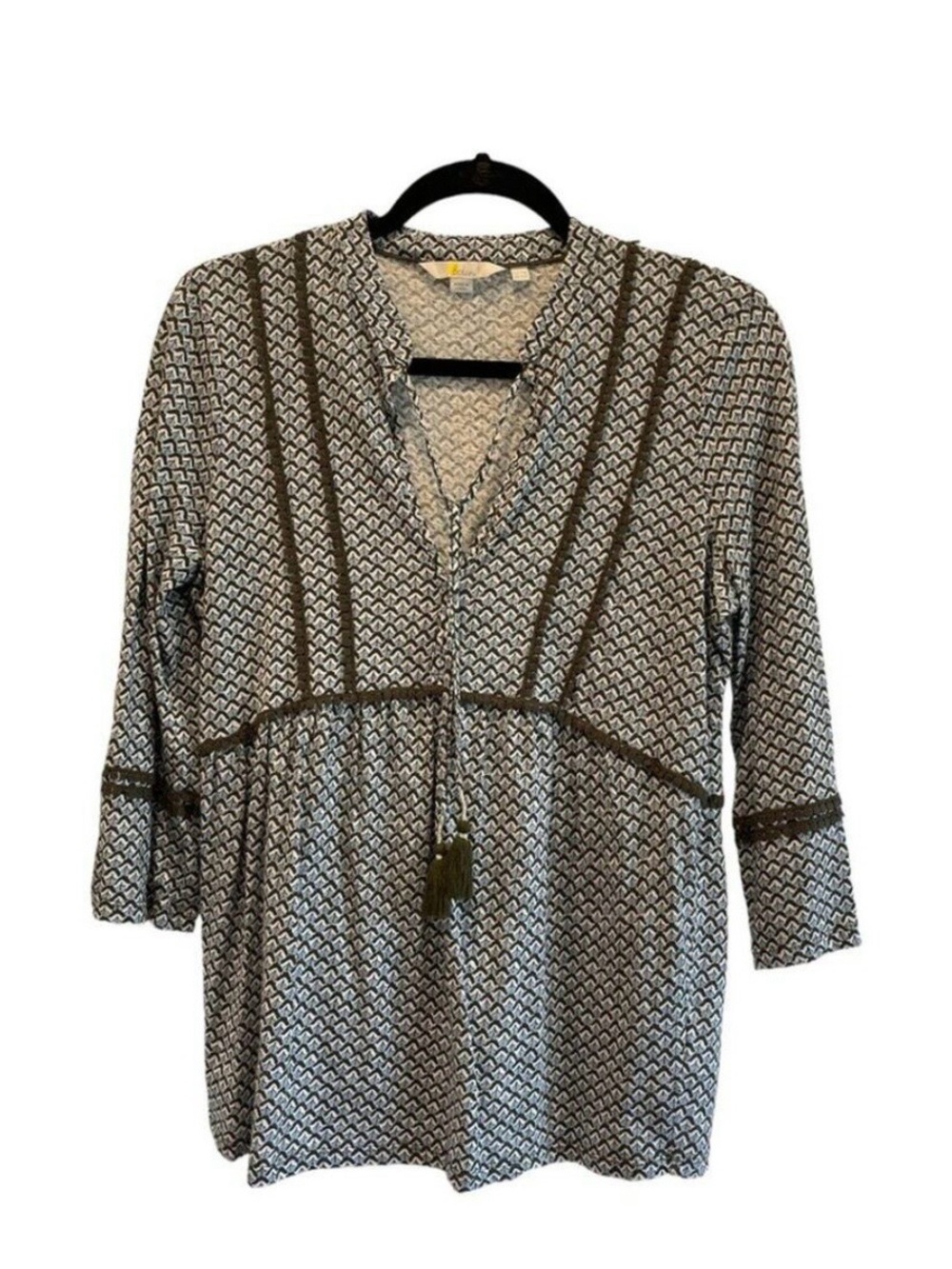 Boden Women’s Gemme Jersey Printed Boho Blouse With Olive Trim